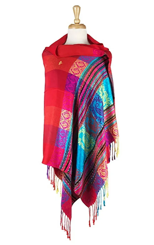 DBS056-1 Red Rainbow Colorful Pashmina Shawl Scarf