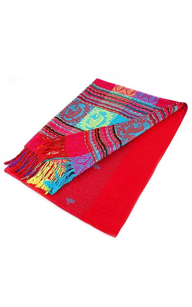 DBS056-1 Red Rainbow Colorful Pashmina Shawl Scarf