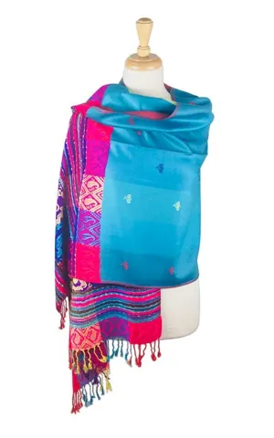 DBS056-7 Turquoise Rainbow Colorful Pashmina Shawl Scarf