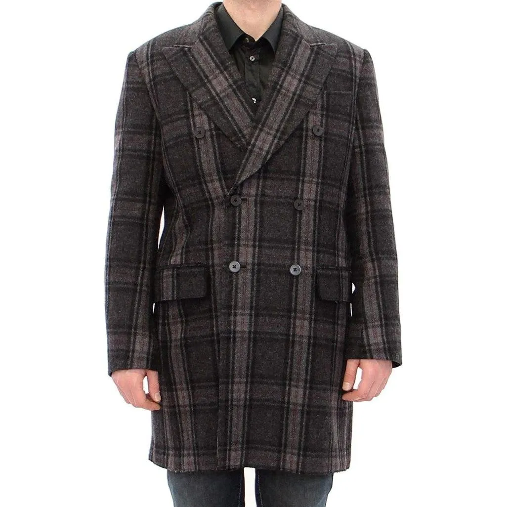 Dolce & Gabbana Sicilia Checkered Wool Blend Coat