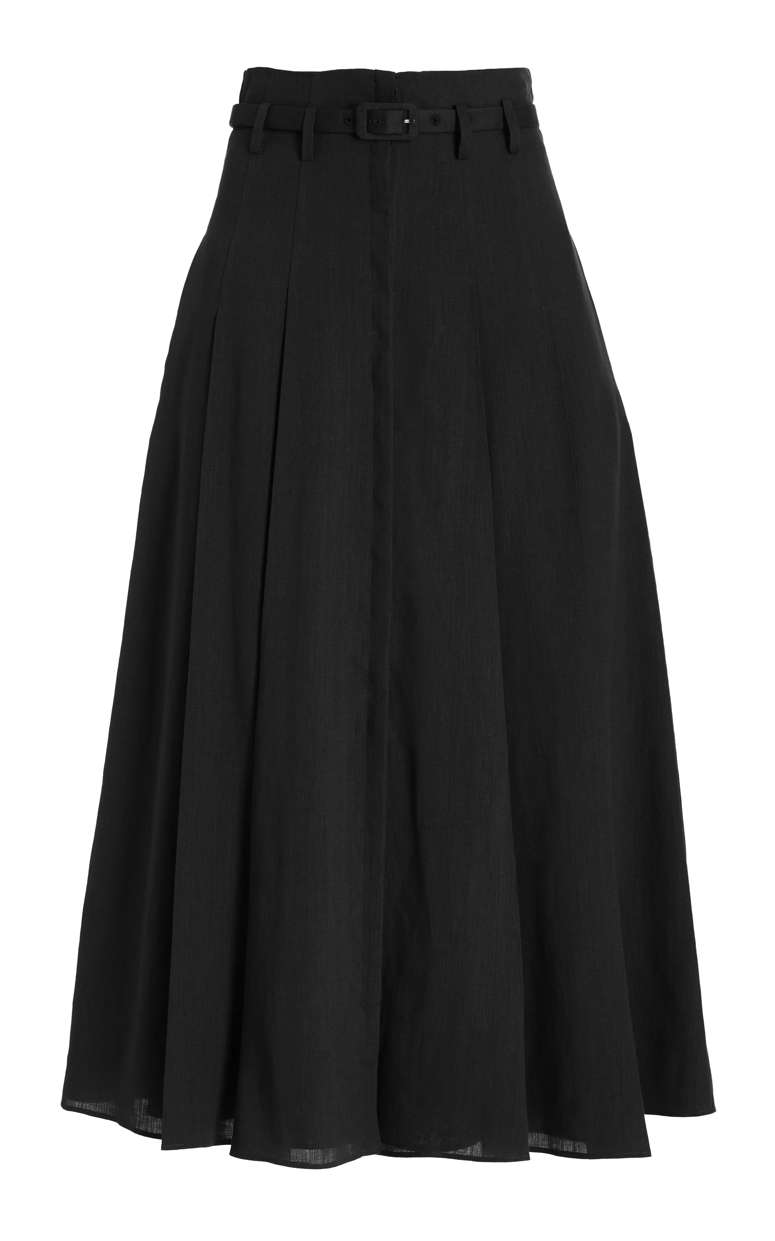 Dugald Pleated Skirt in Black Aloe Linen