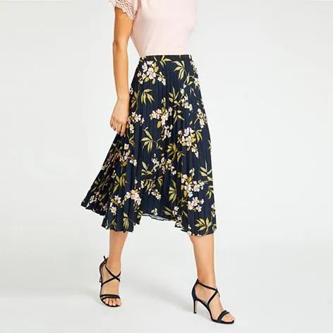 Floral Pleated Midi Skirt