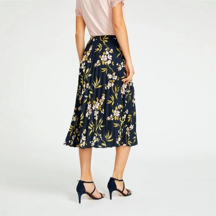 Floral Pleated Midi Skirt