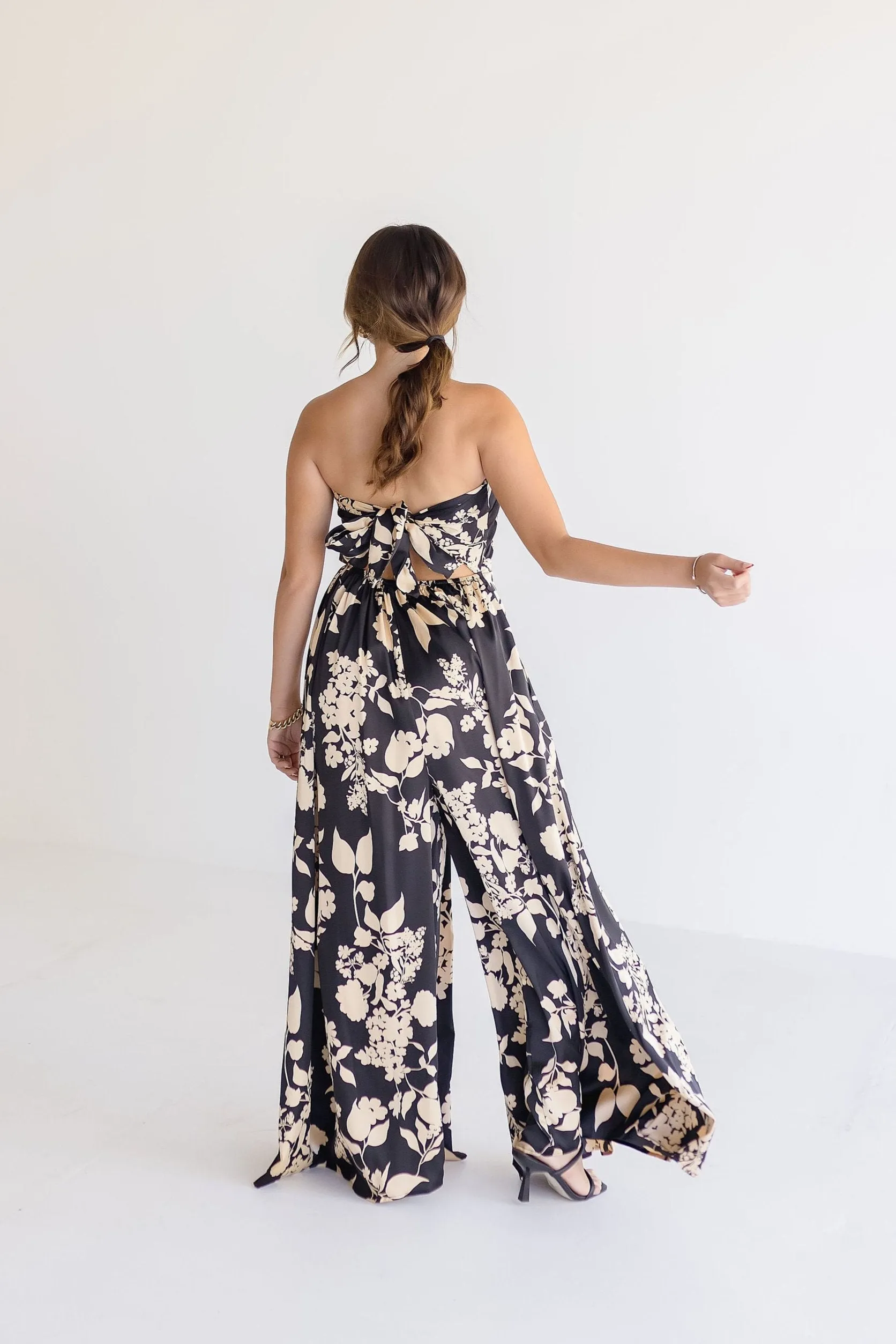 Francis Sleeveless Floral Print Wide Leg Jumpsuit Black