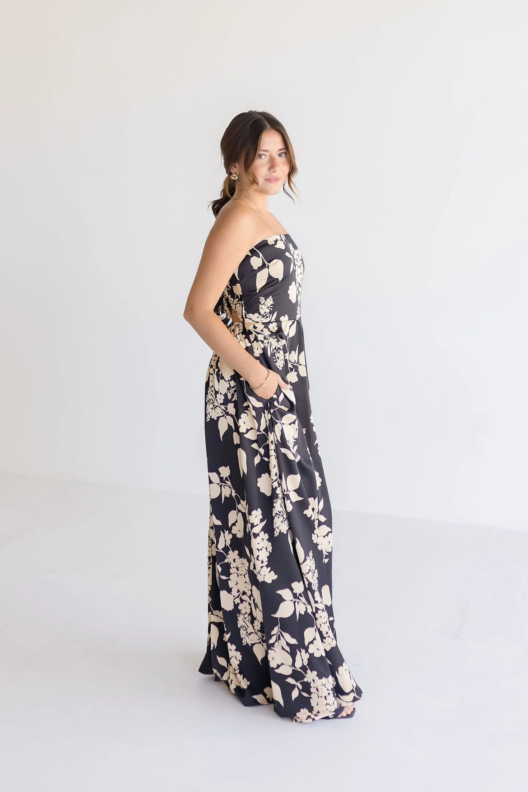 Francis Sleeveless Floral Print Wide Leg Jumpsuit Black