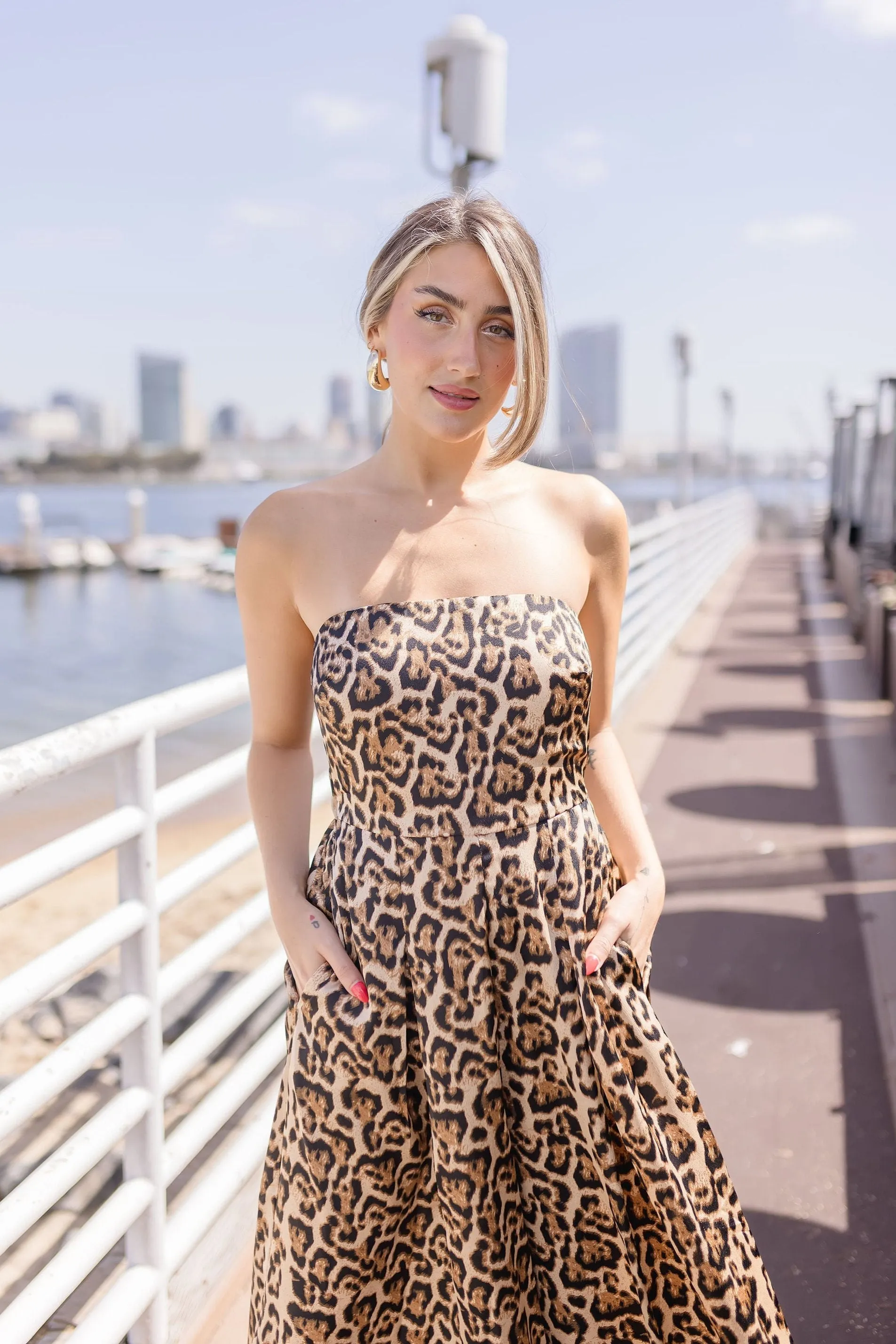 Francis Sleeveless Leopard Print Wide Leg Jumpsuit Brown