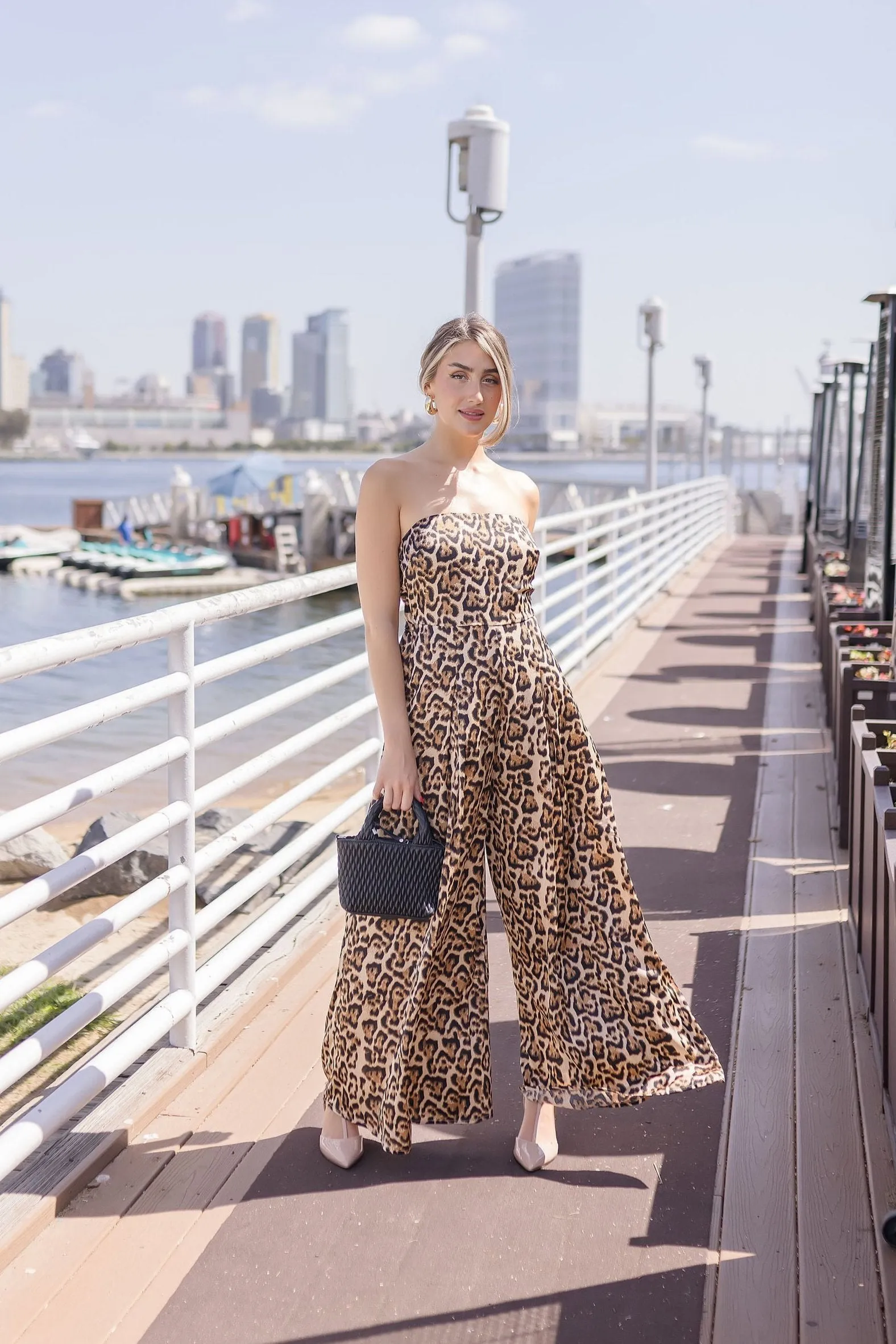 Francis Sleeveless Leopard Print Wide Leg Jumpsuit Brown