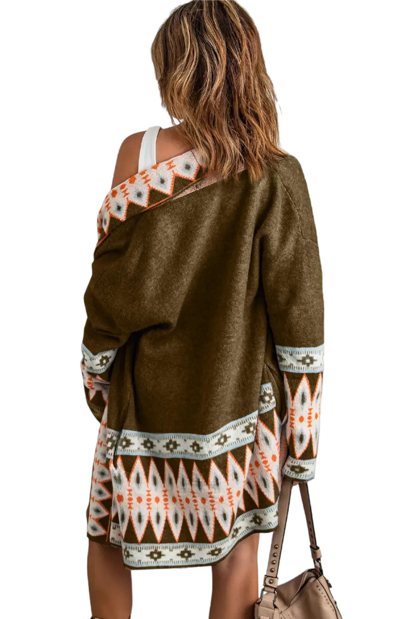 Geometric Open Front Long Sleeve Cardigan