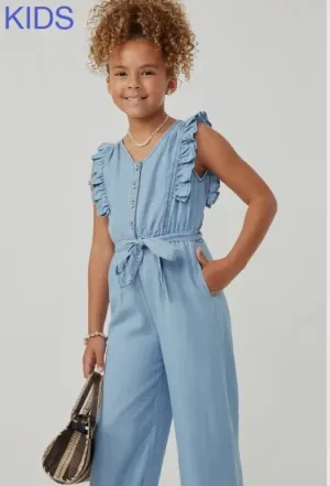 Girls: Denim Days Ruffle Jumpsuit