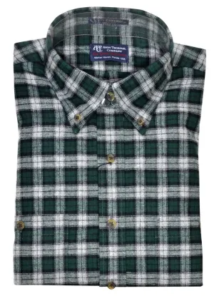 Gordon Men's LS BD Brushed Flannel Shirt/Green Gray Plaid #WO2050