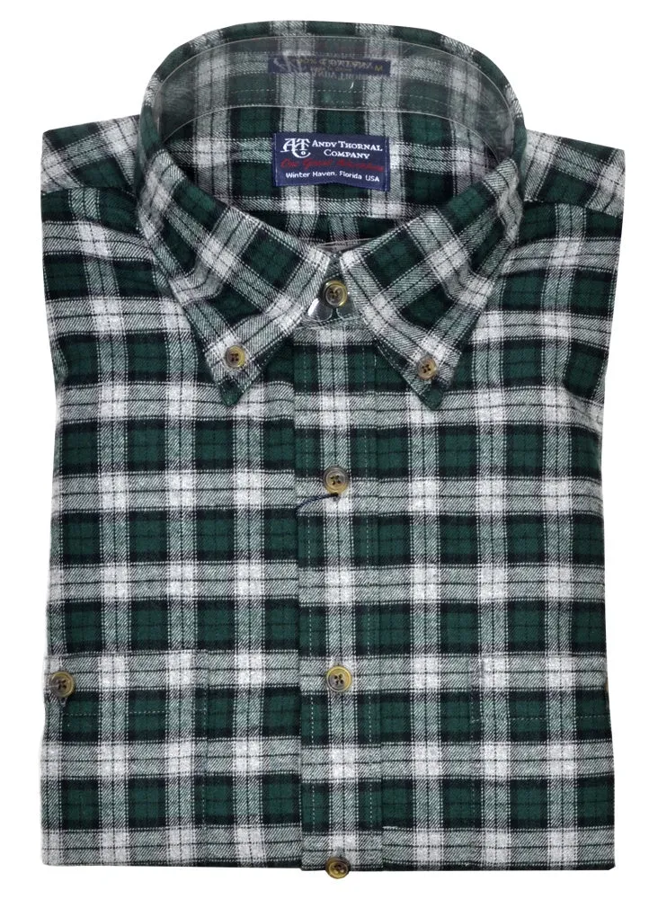 Gordon Men's LS BD Brushed Flannel Shirt/Green Gray Plaid #WO2050