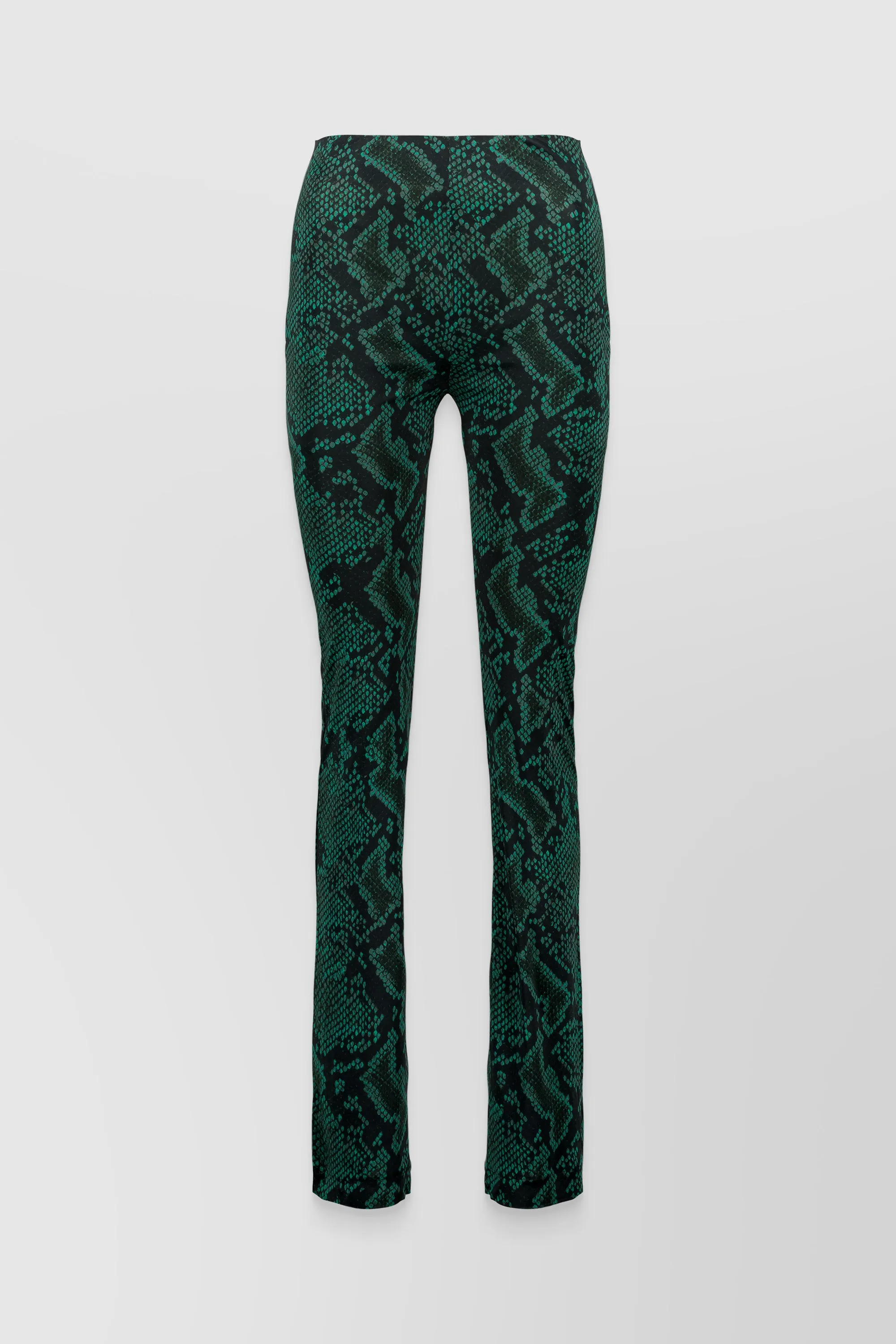 Green snake print slim straight leg pants