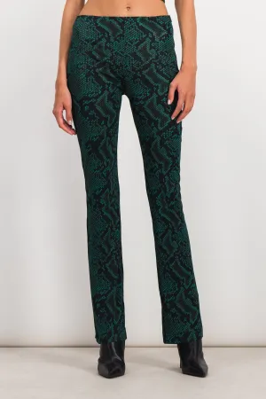 Green snake print slim straight leg pants