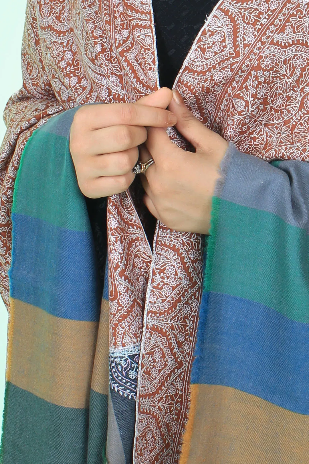 Gulrukh Sandstone Base Sozni Jamavar Pashmina Shawl