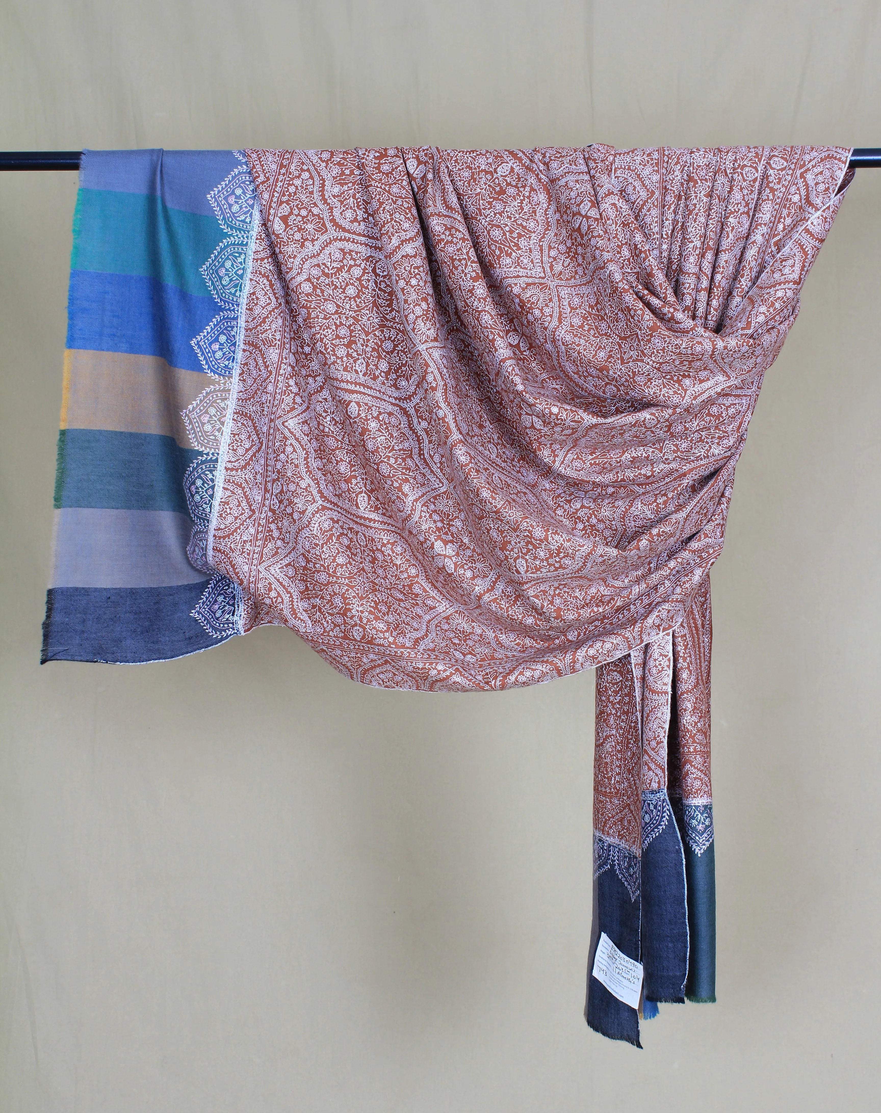 Gulrukh Sandstone Base Sozni Jamavar Pashmina Shawl