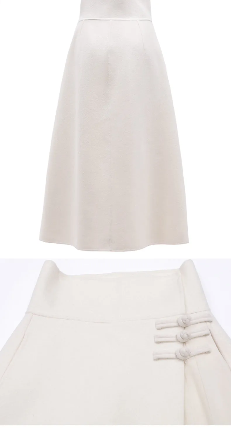 High Waist Pleated Wrap Long Woolen Skirt / Chinese Style