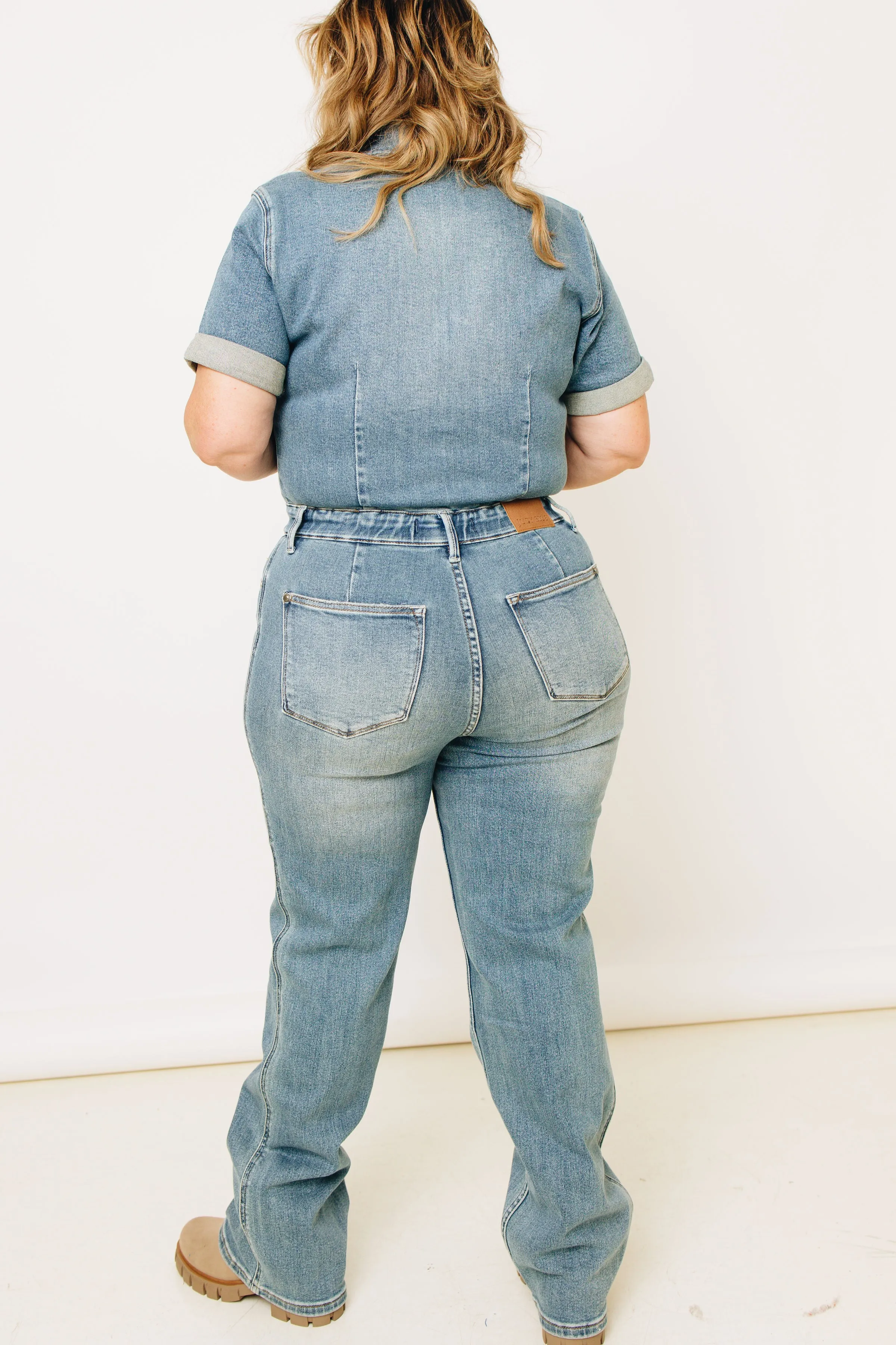 Judy Blue - Lightwave High Waisted Short Sleeve Denim Jumpsuit (S-3XL)