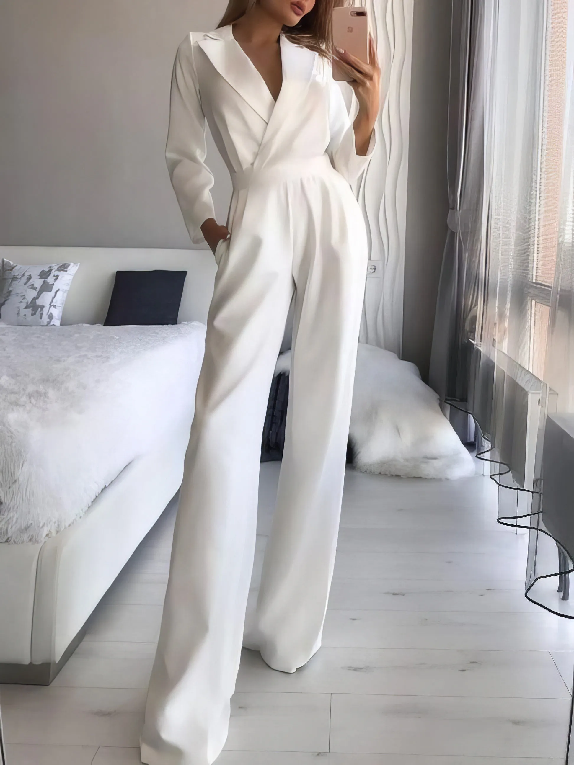 Jumpsuits Solid Long Sleeve Slim Fit Jumpsuit for Women