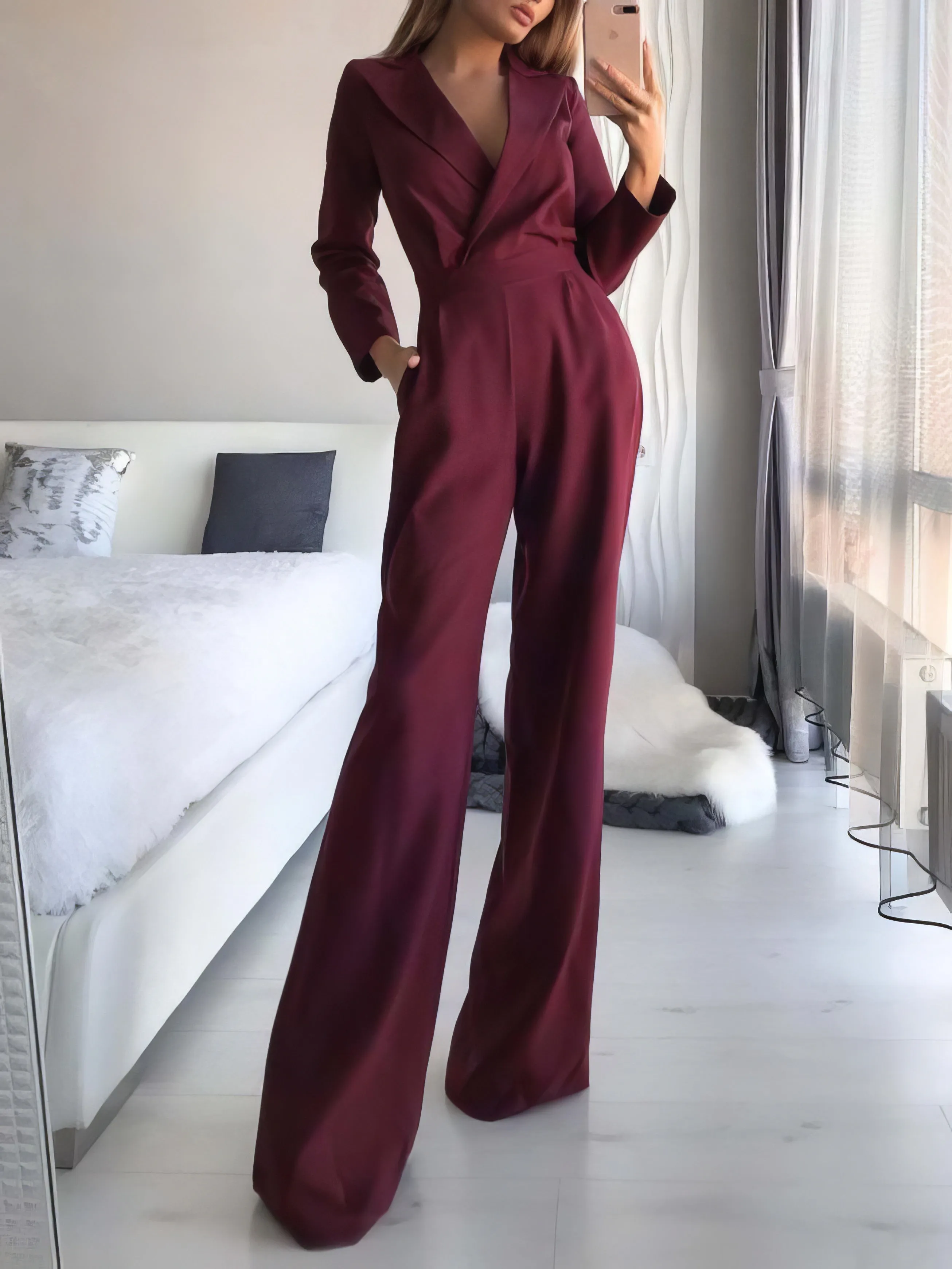 Jumpsuits Solid Long Sleeve Slim Fit Jumpsuit for Women