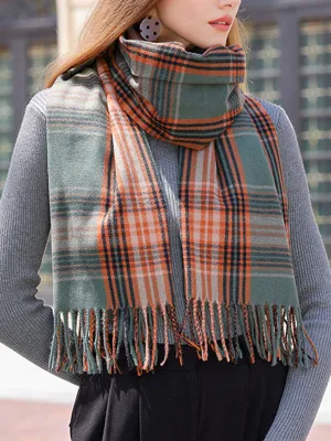 Keep Warm Plaid Tasseled Shawl&Scarf