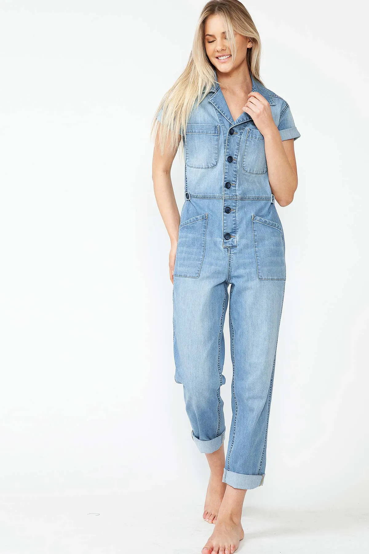 Lana Roux Refined Blue Denim Jumpsuit