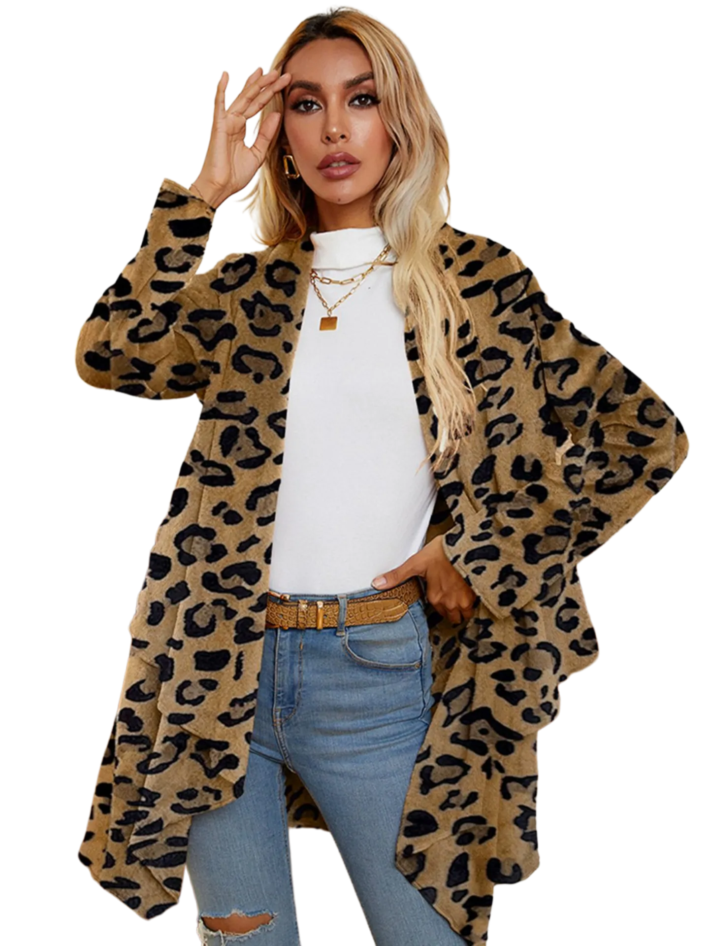 Leopard Long Sleeve Open Front Cardigan