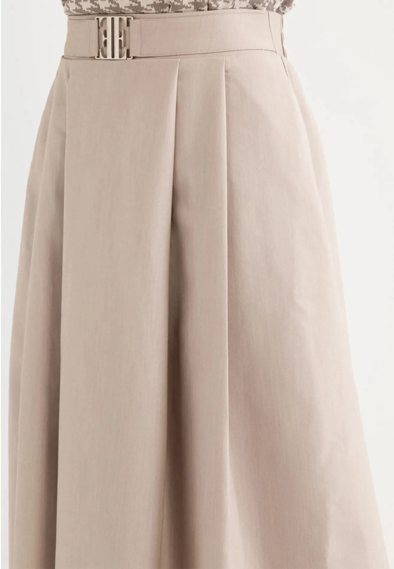 Logo Belted Pleated Midi Skirt