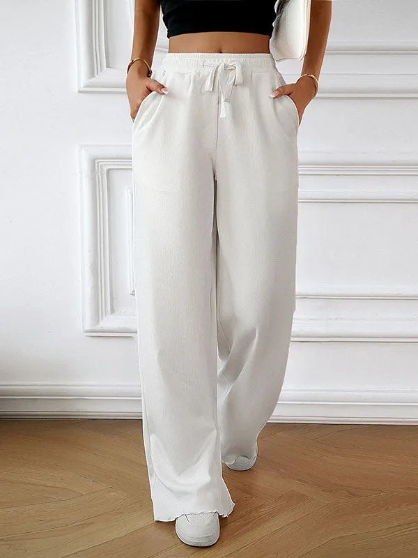 Loose Straight Leg Drawstring Elasticity Solid Color Pants Trousers