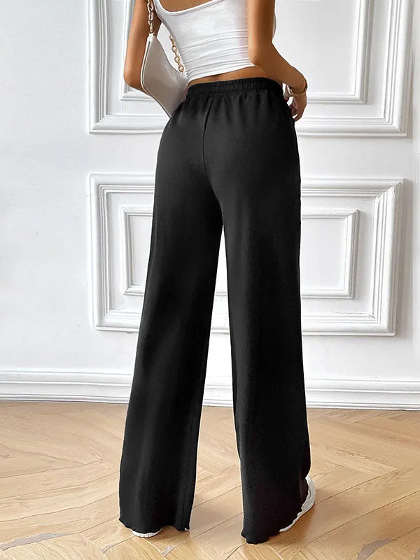 Loose Straight Leg Drawstring Elasticity Solid Color Pants Trousers