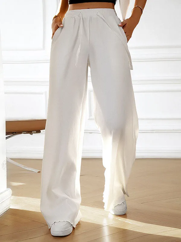 Loose Straight Leg Drawstring Elasticity Solid Color Pants Trousers