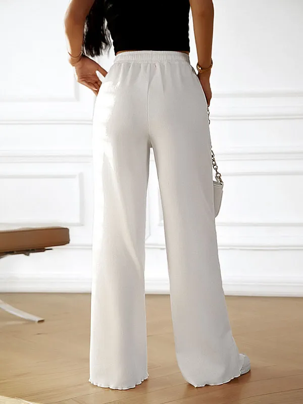 Loose Straight Leg Drawstring Elasticity Solid Color Pants Trousers