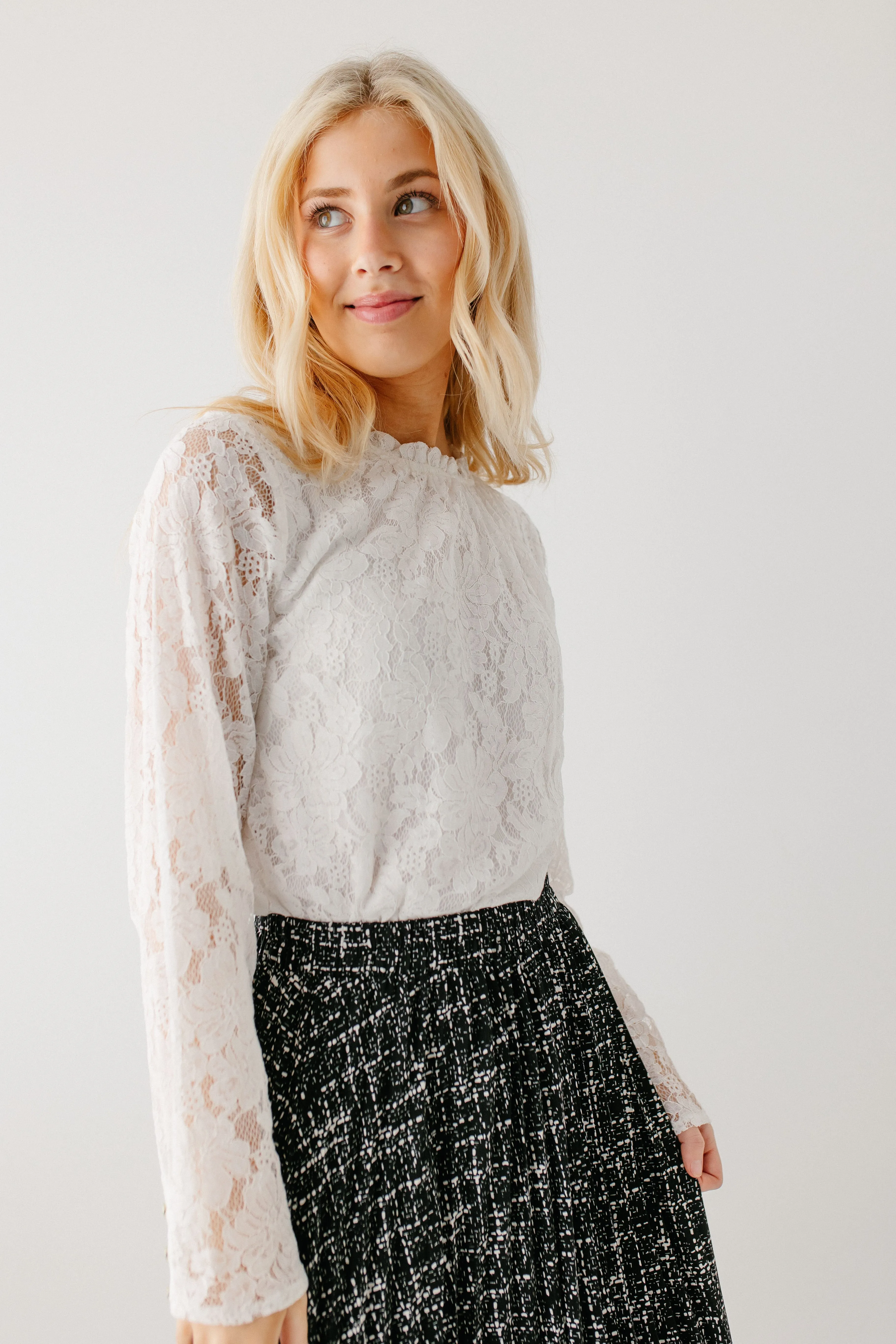 'Luna' Mock Neck Lace Overlay Top in Ivory FINAL SALE