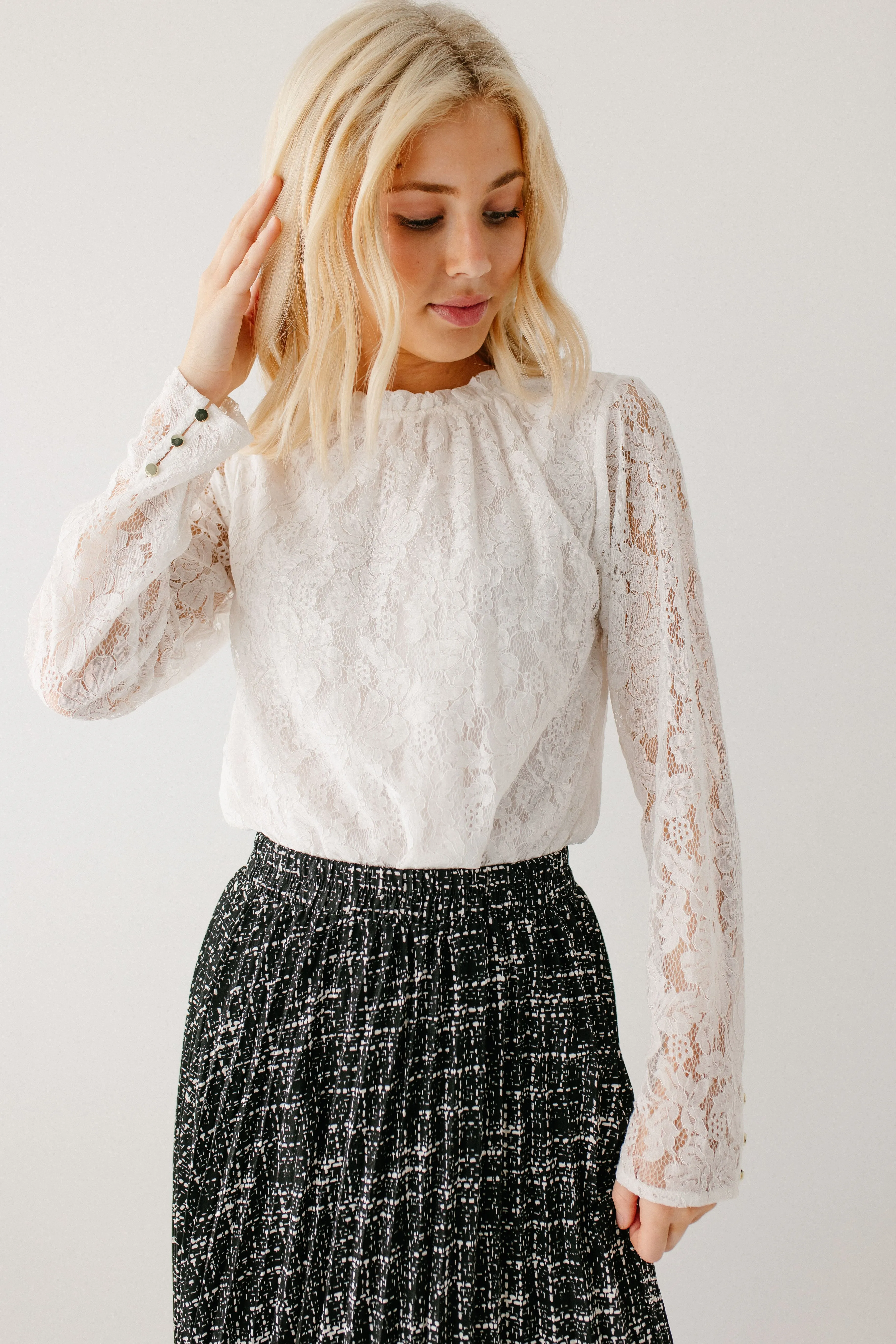 'Luna' Mock Neck Lace Overlay Top in Ivory FINAL SALE