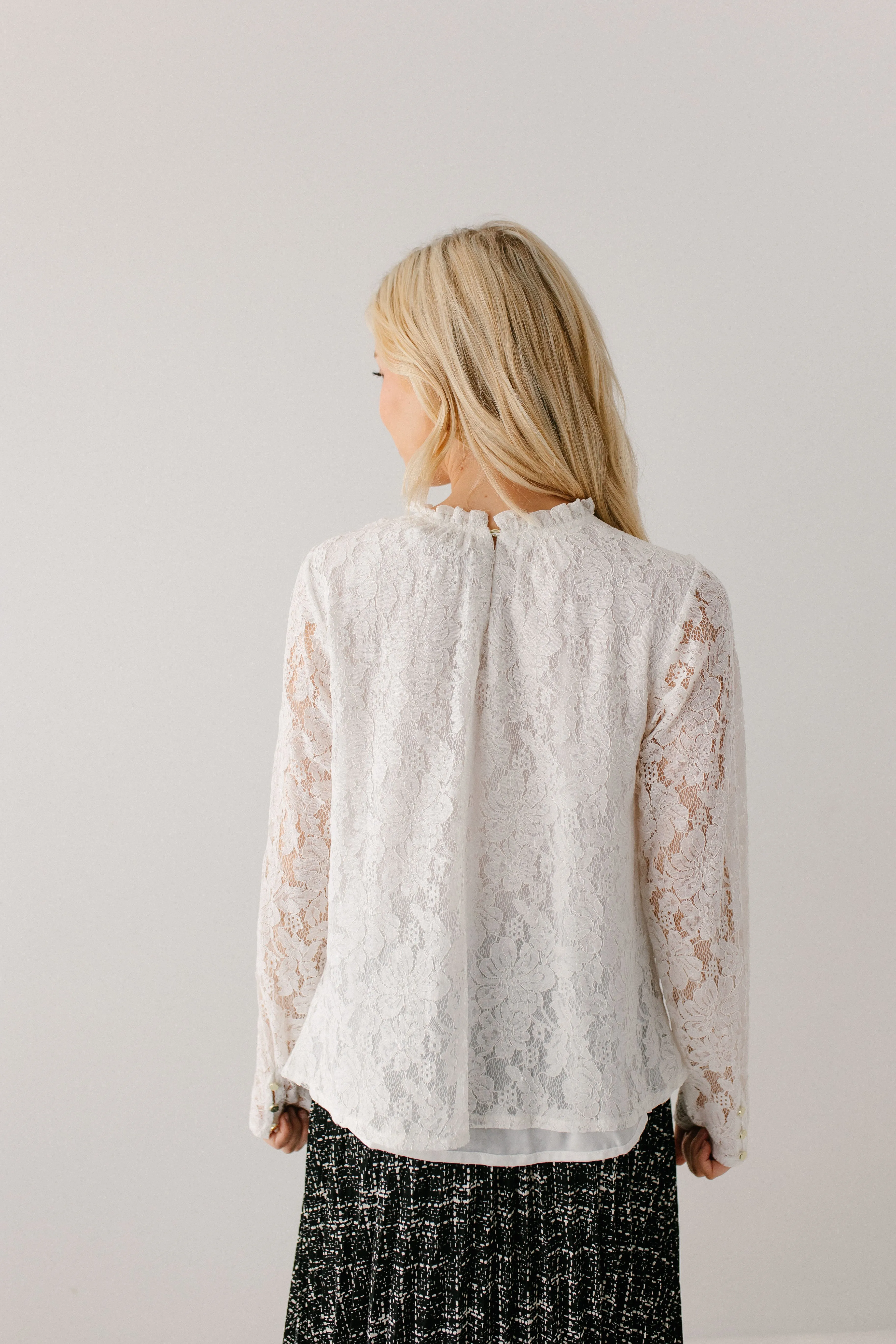 'Luna' Mock Neck Lace Overlay Top in Ivory FINAL SALE