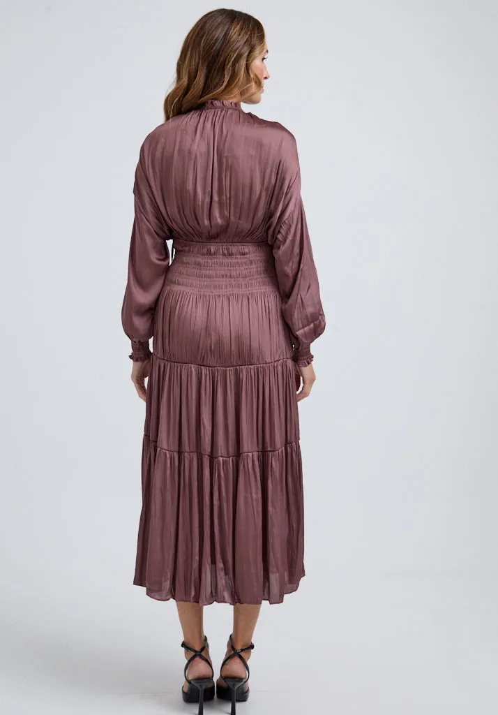 Madeline Tiered Midi Dress In Brown