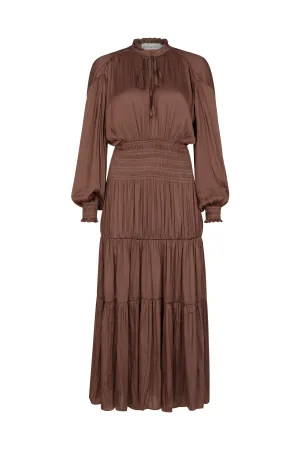 Madeline Tiered Midi Dress In Brown