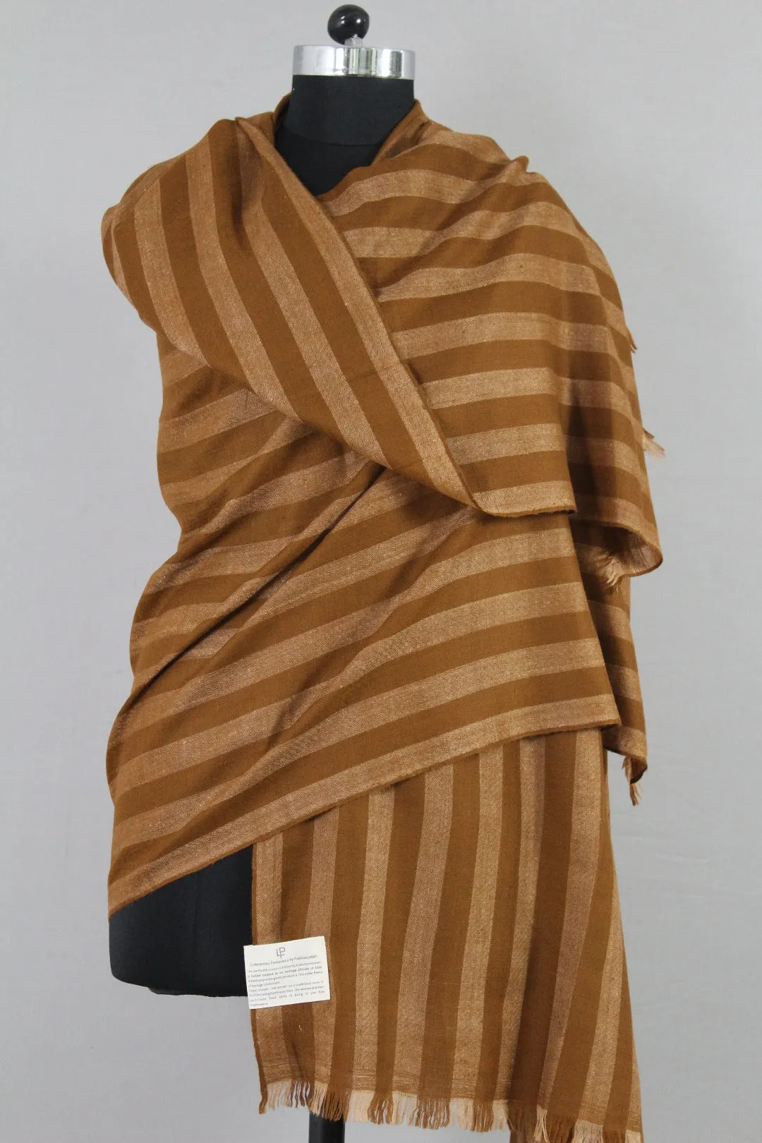 Malfile Caramel Brown Strips Cashmere Shawl