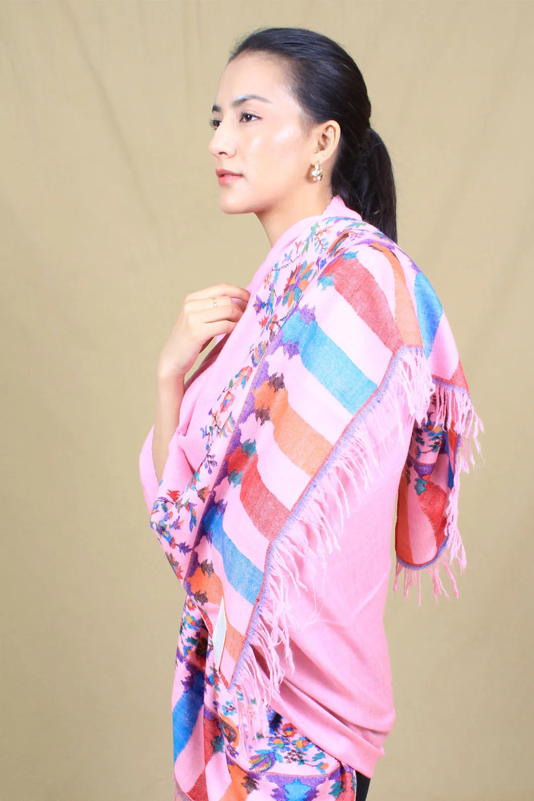 Mariyah Rose Pink Paldar Floral Kani Pashmina Shawl