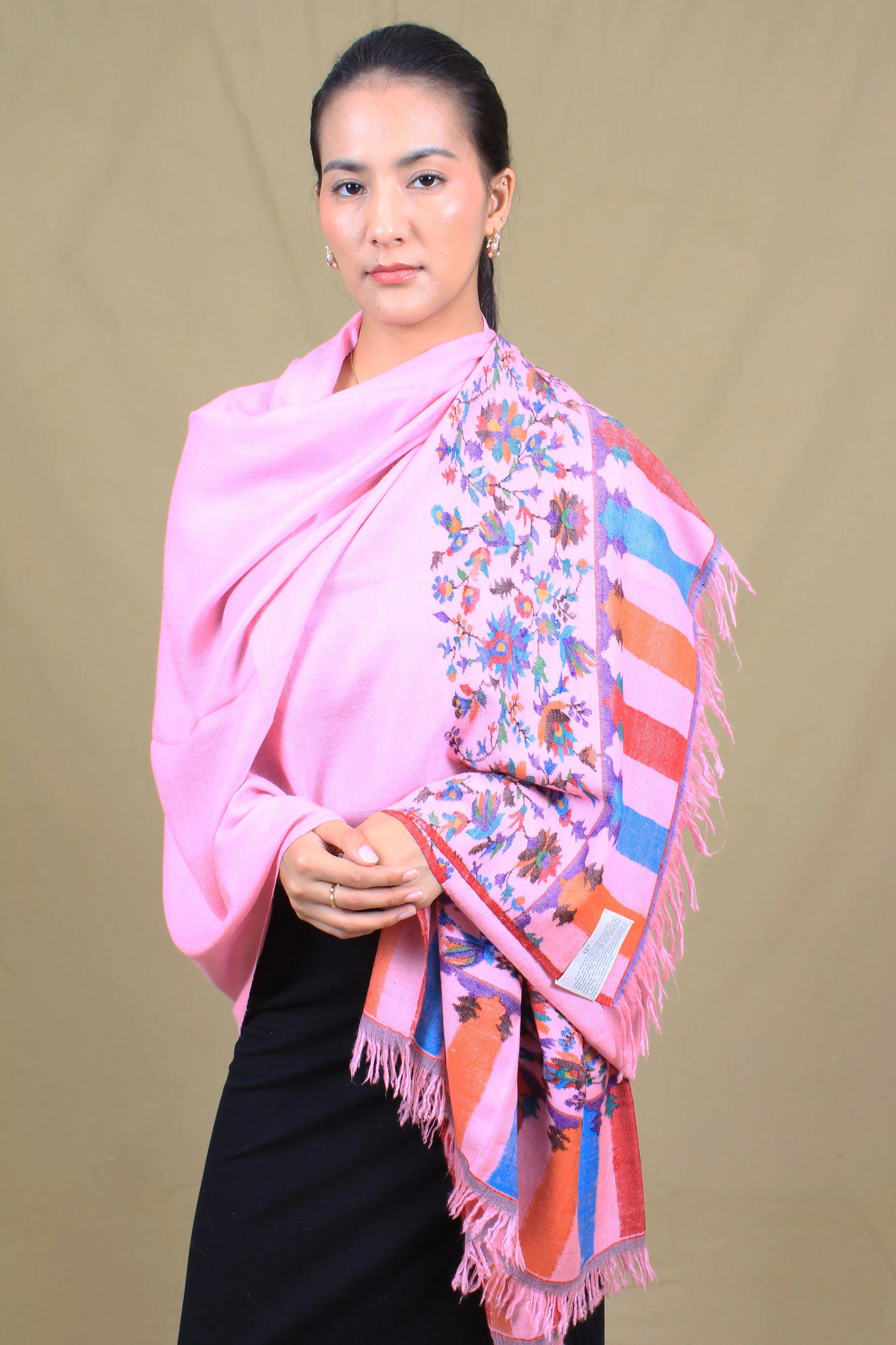 Mariyah Rose Pink Paldar Floral Kani Pashmina Shawl