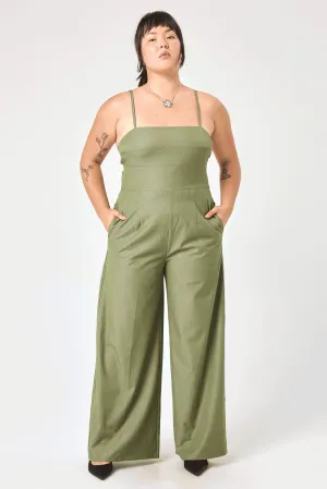 Olive Tie Back Stretch Denim Jumpsuit