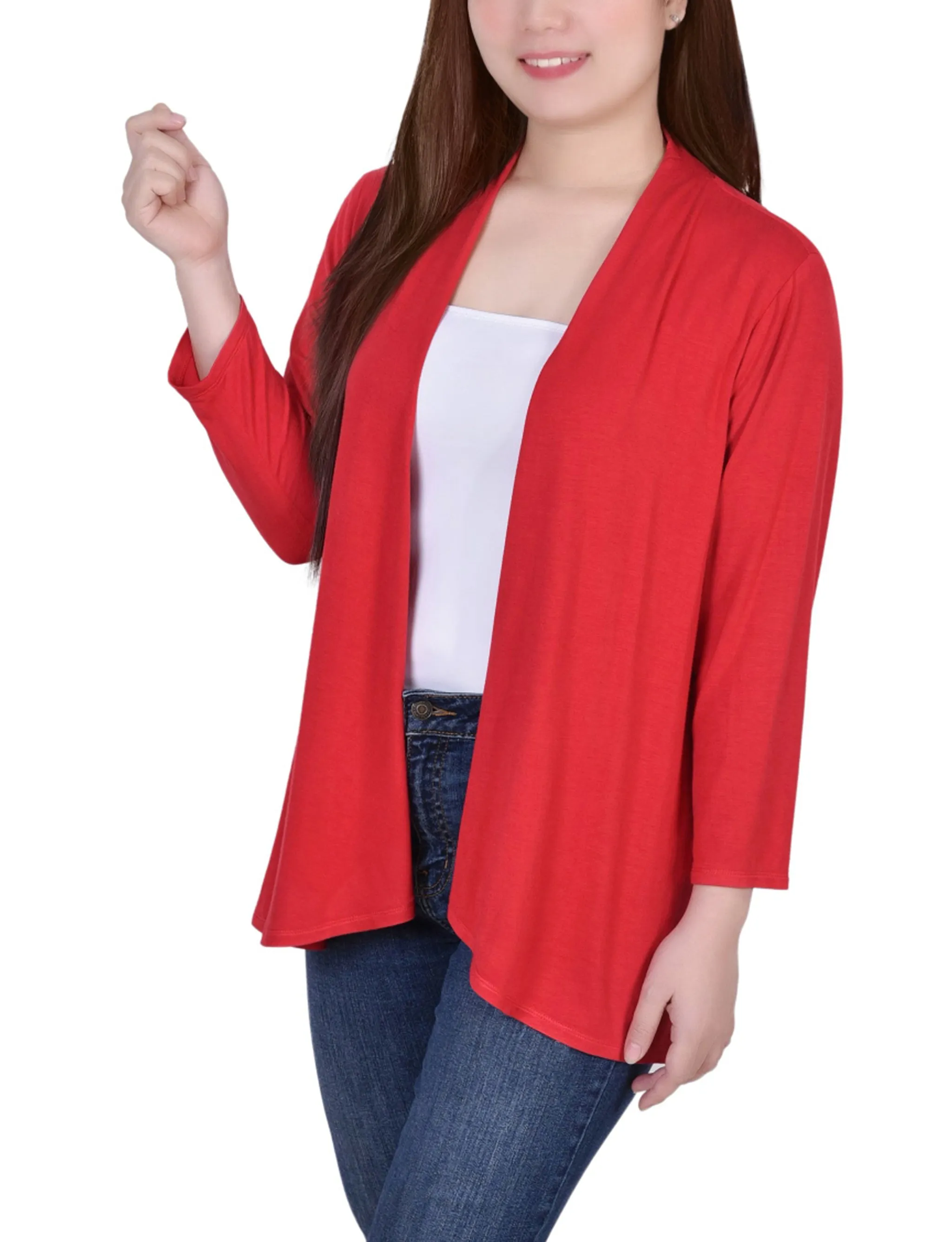 Petite 3/4 Sleeve Solid Cardigan