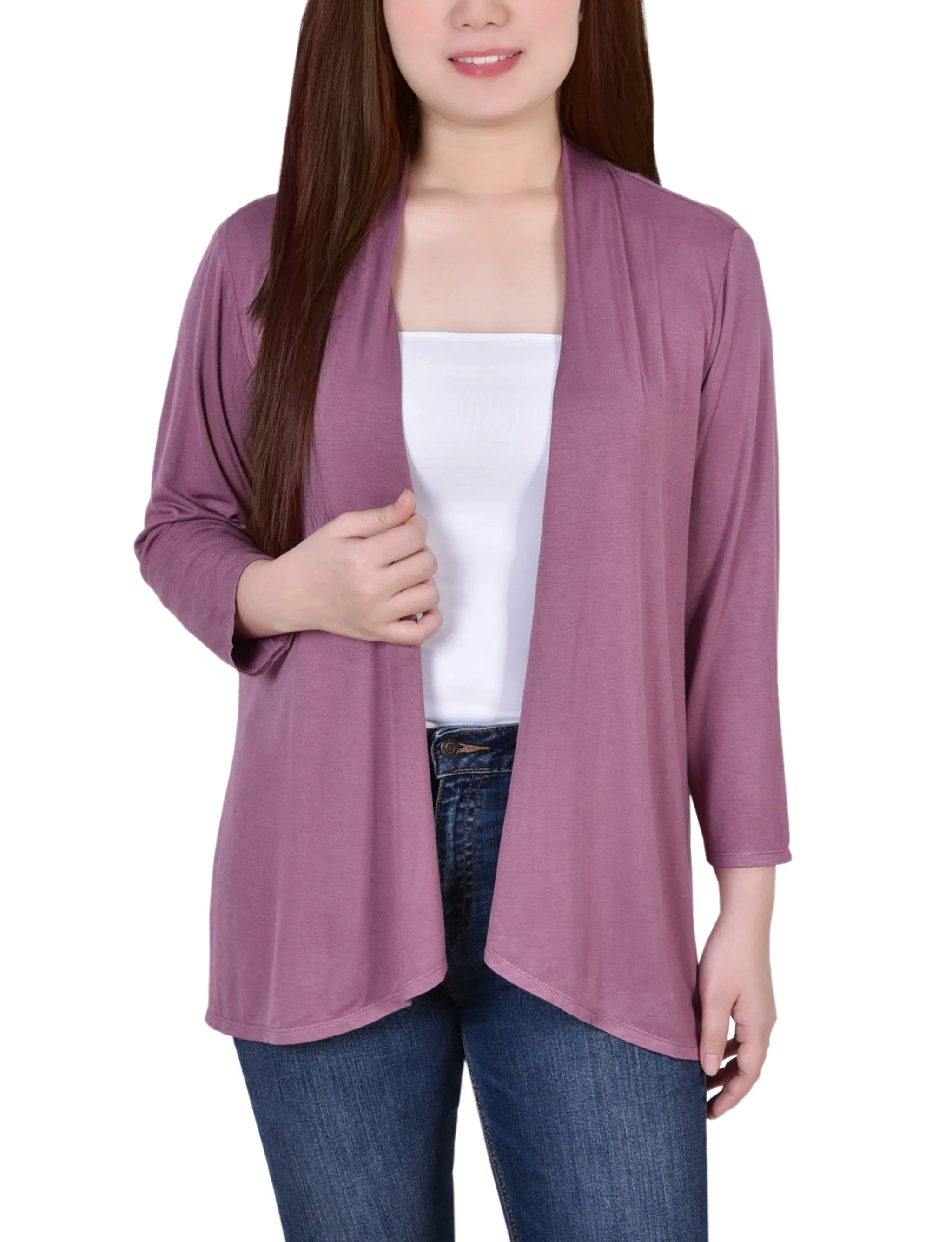 Petite 3/4 Sleeve Solid Cardigan