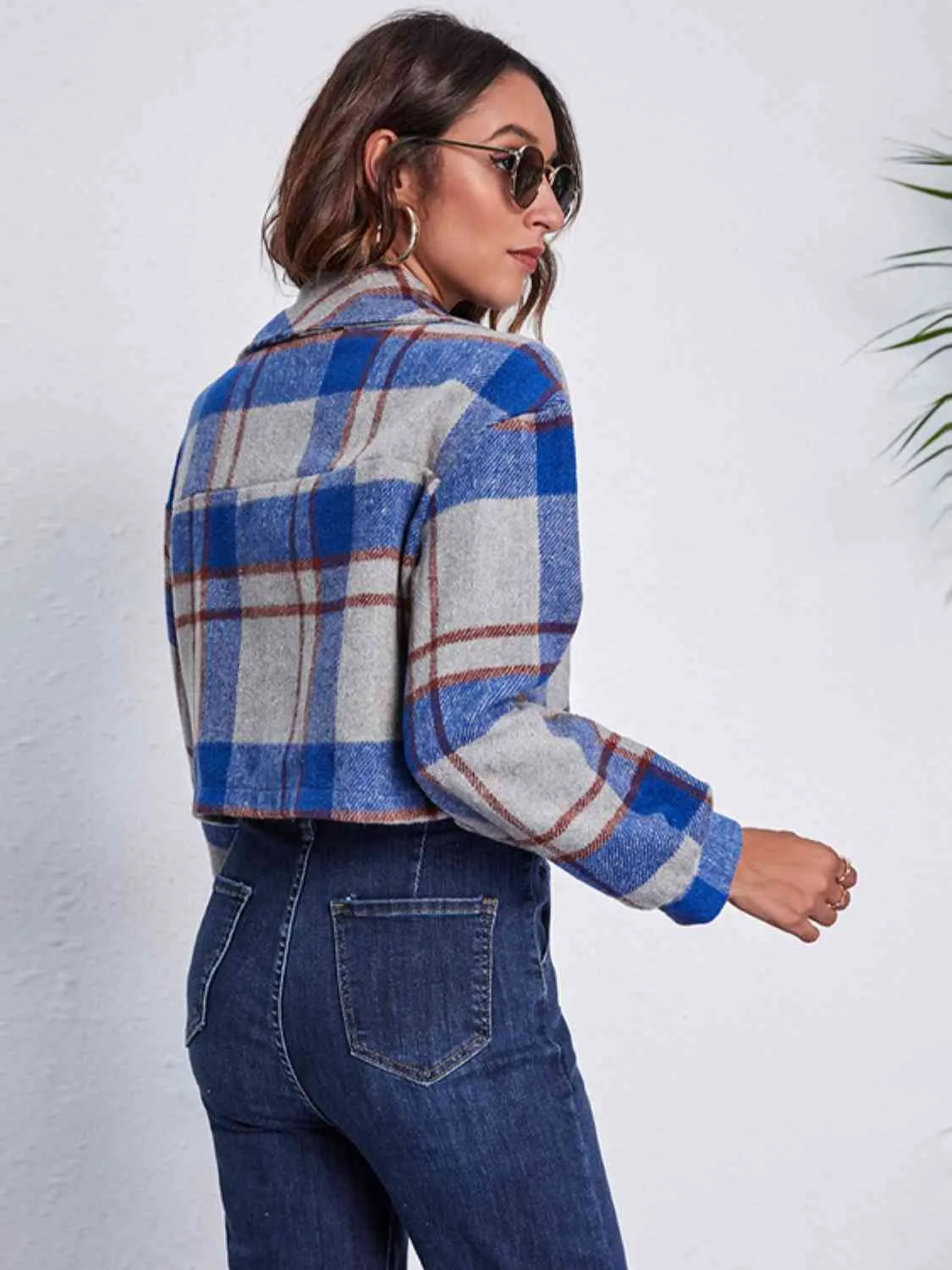 Plaid Button Front Jacket with Pockets