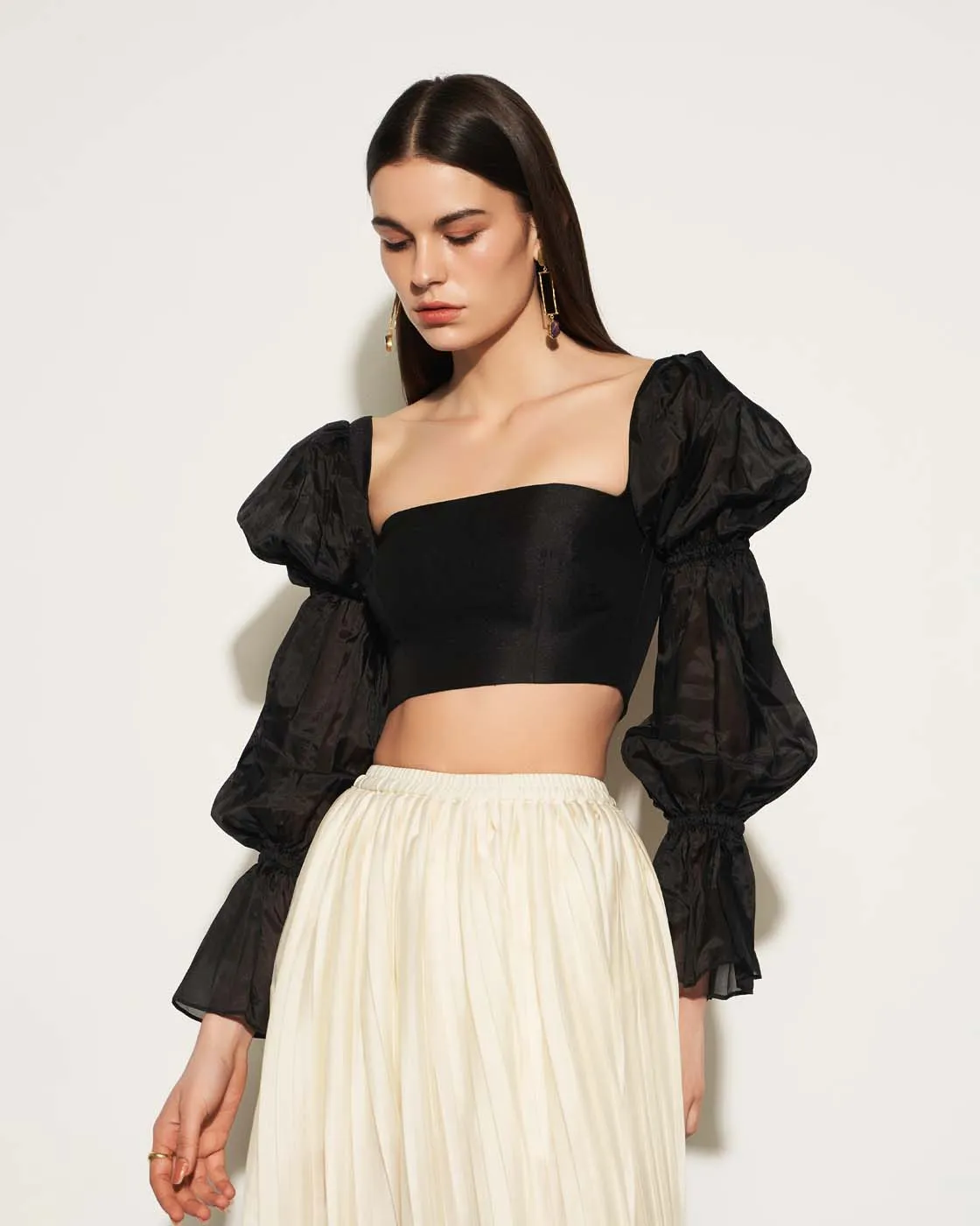 PLATED SATIN SKIRT