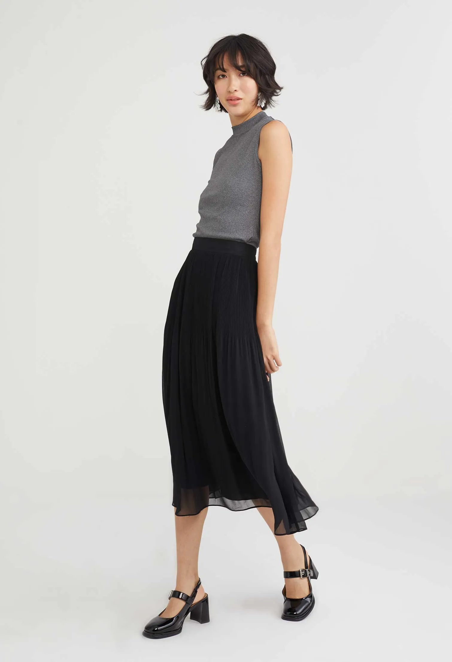 Pleated Chifon Midi Skirt