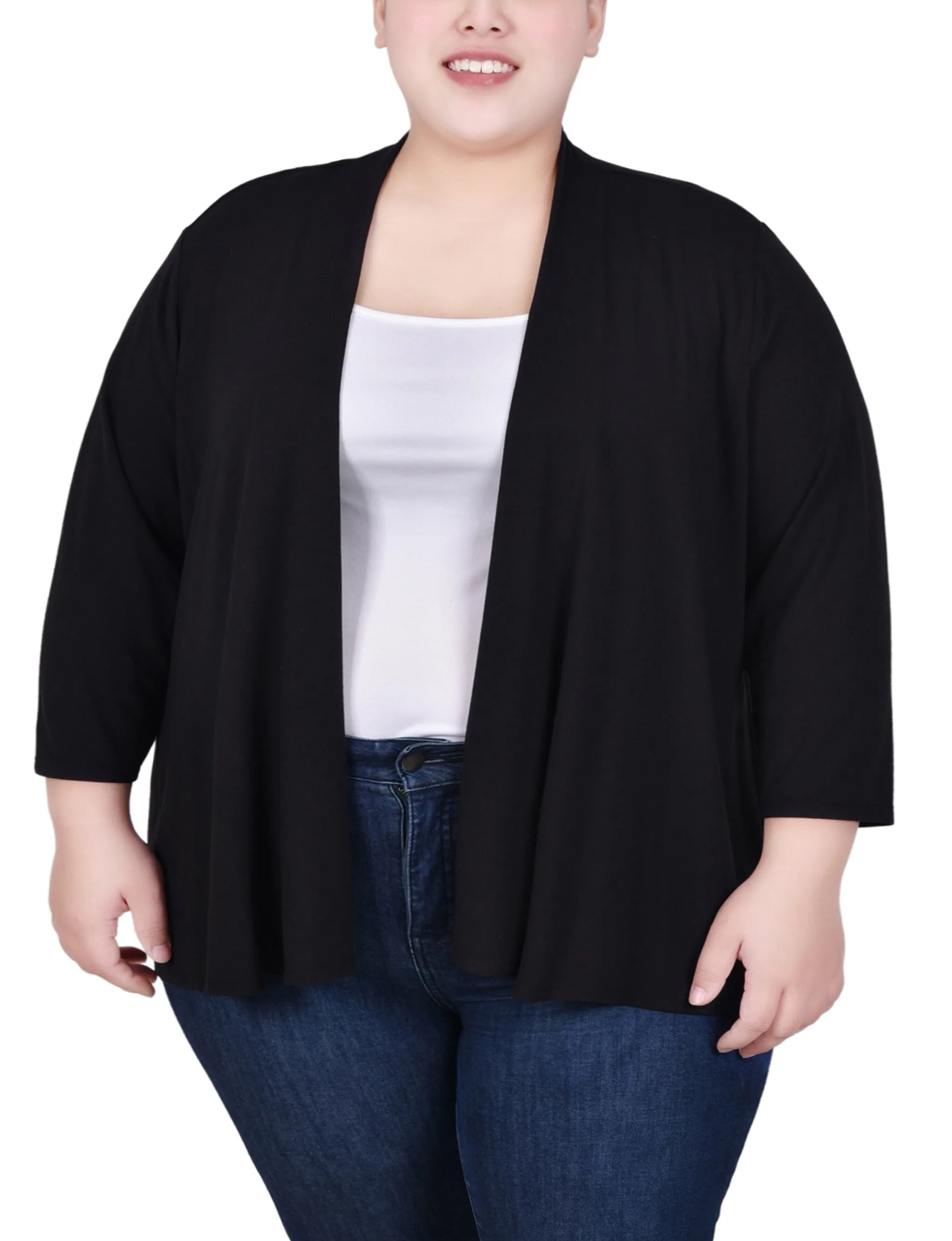 Plus Size Solid 3/4 Sleeve Cardigan