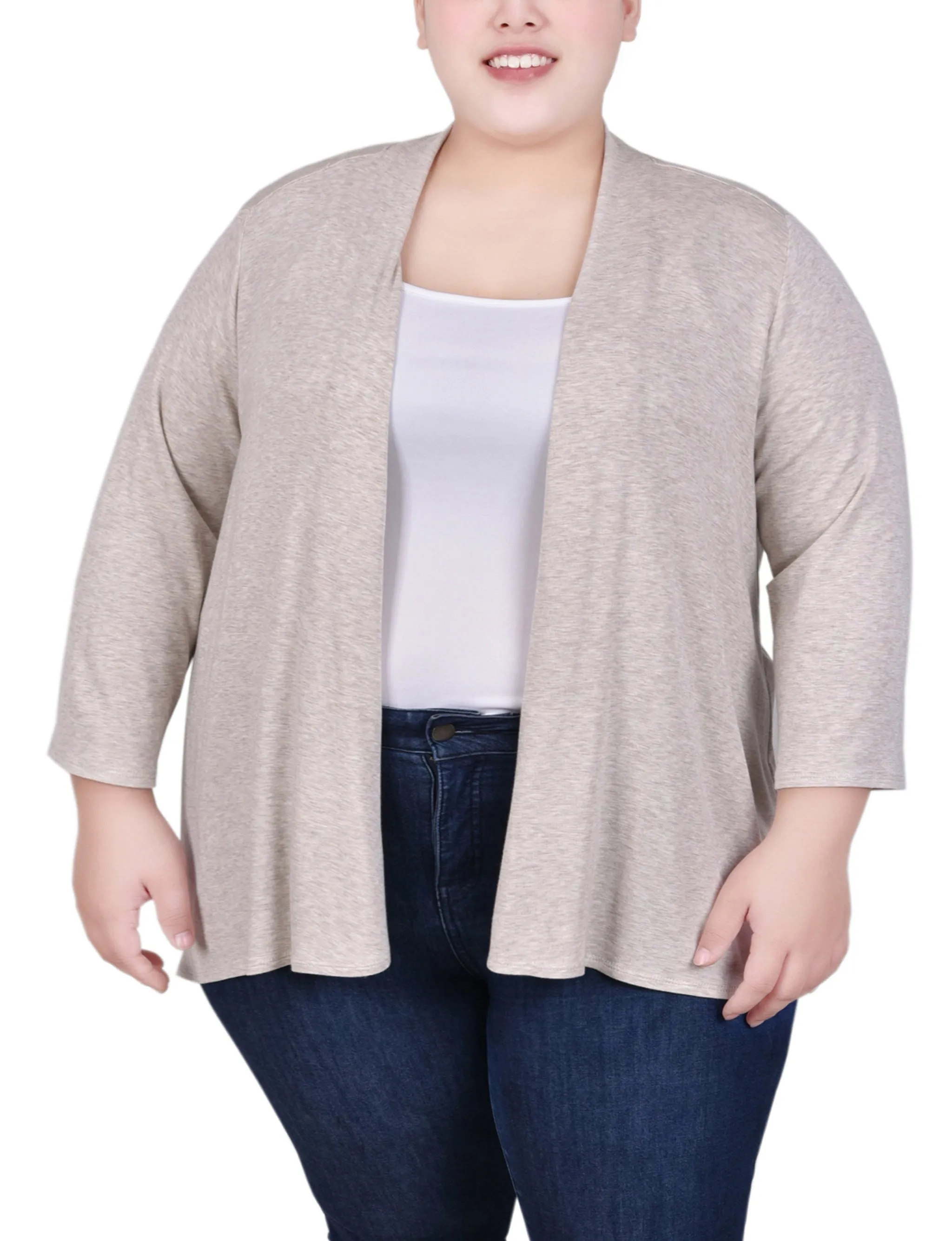 Plus Size Solid 3/4 Sleeve Cardigan