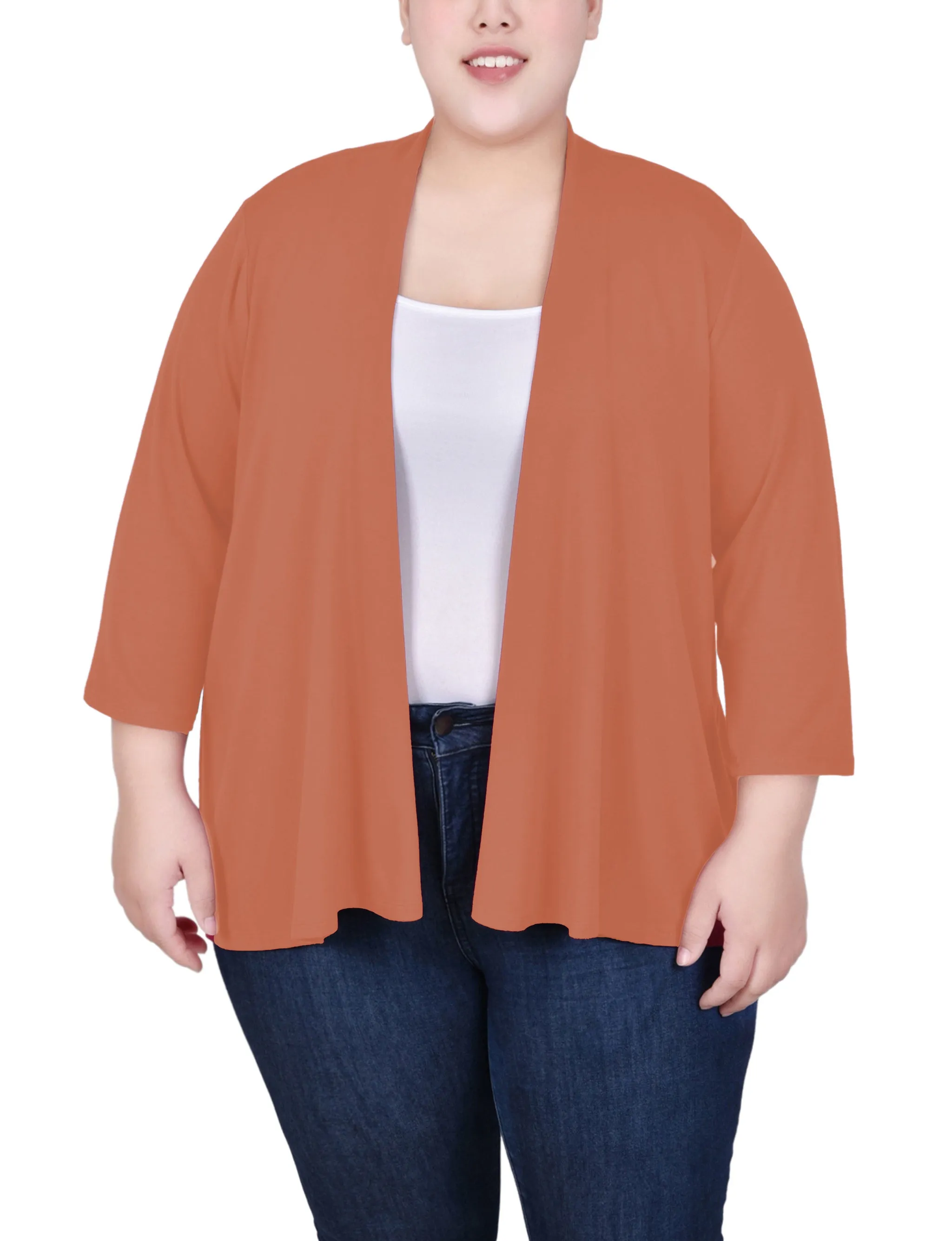 Plus Size Solid 3/4 Sleeve Cardigan