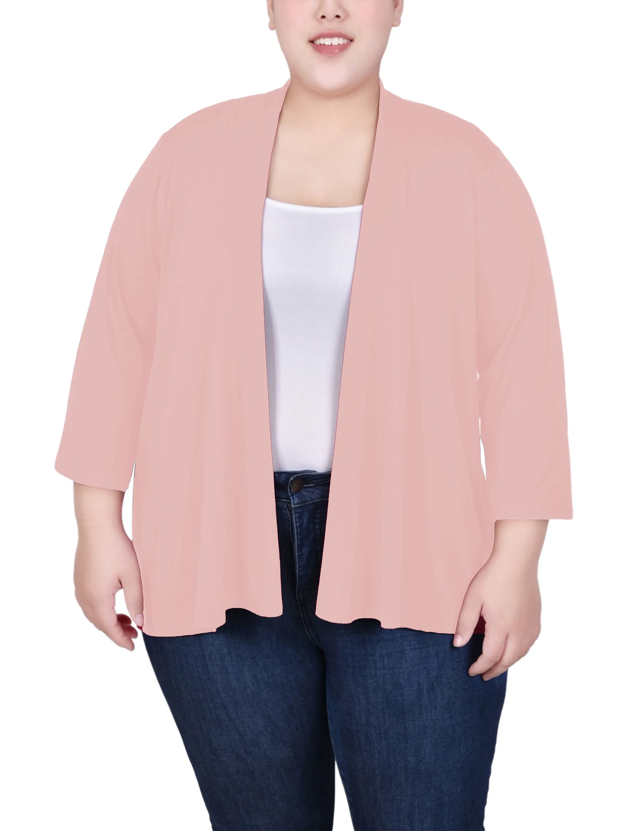 Plus Size Solid 3/4 Sleeve Cardigan