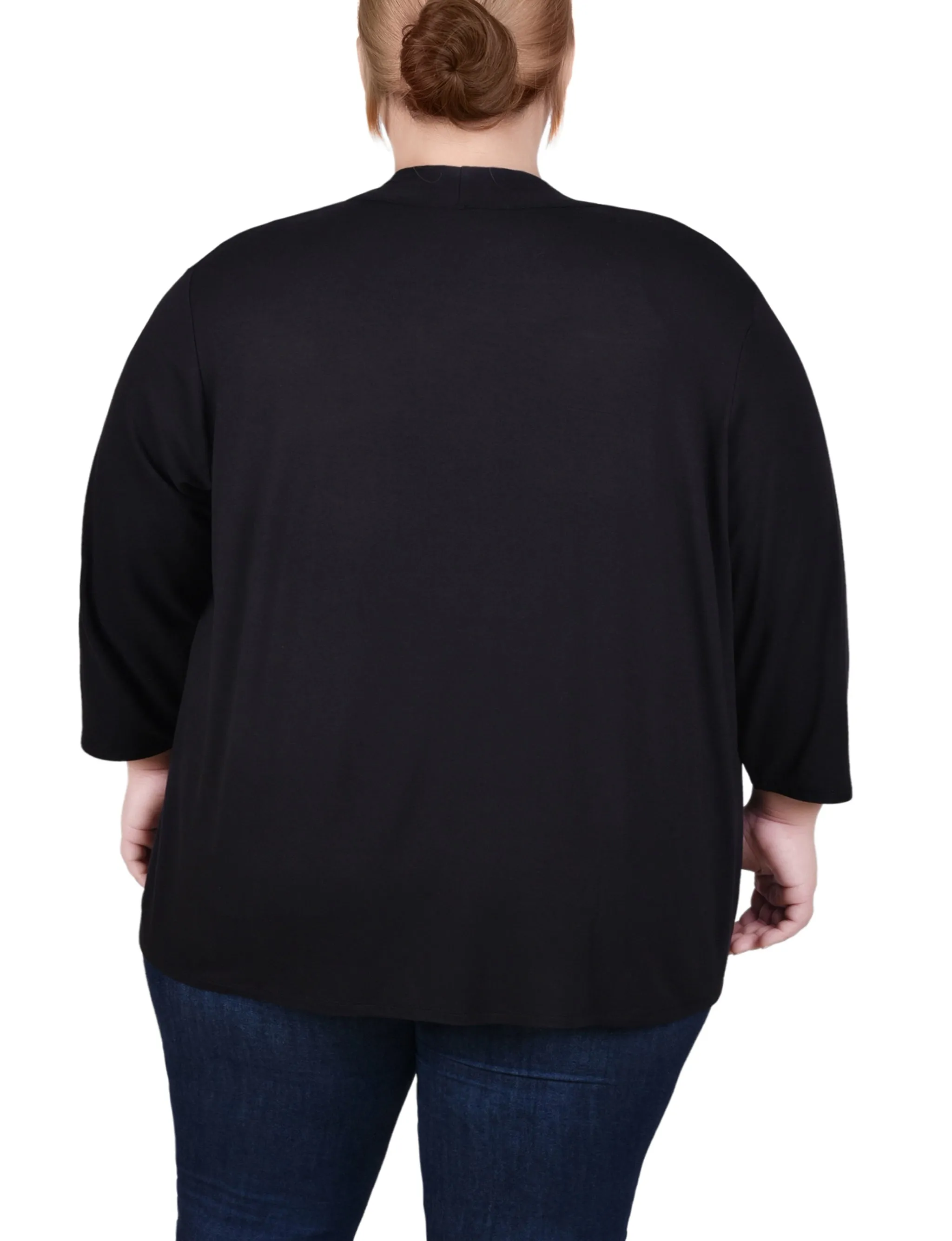 Plus Size Solid 3/4 Sleeve Cardigan